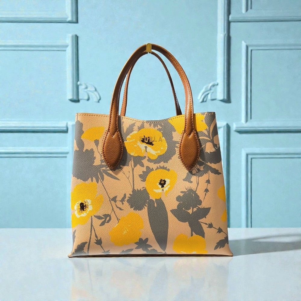 Furla Saffiano Leather Tote with Warm Floral Print - Yellow - Grey - Blush